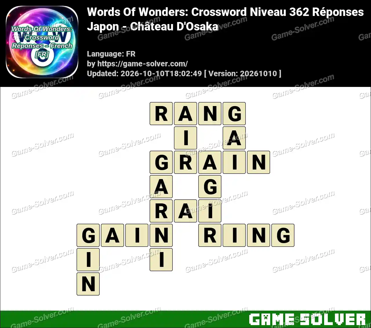 Words Of Wonders: Crossword Niveau 362 Réponses – Japon – Château D’Osaka
